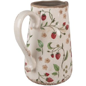 Clayre & Eef 6CE1633L Brocca decorativa in ceramica beige rossa 21x15x23 cm Stile country