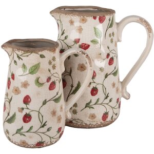 Clayre & Eef 6CE1633L Brocca decorativa in ceramica beige rossa 21x15x23 cm Stile country