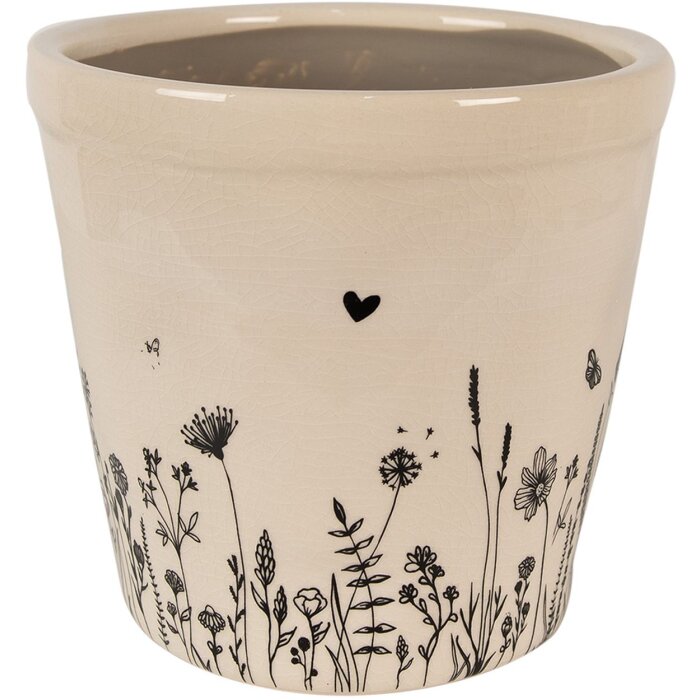 Clayre & Eef 6CEFAF0001M Vaso da fiori per interni Beige, nero Ø 15x14 cm