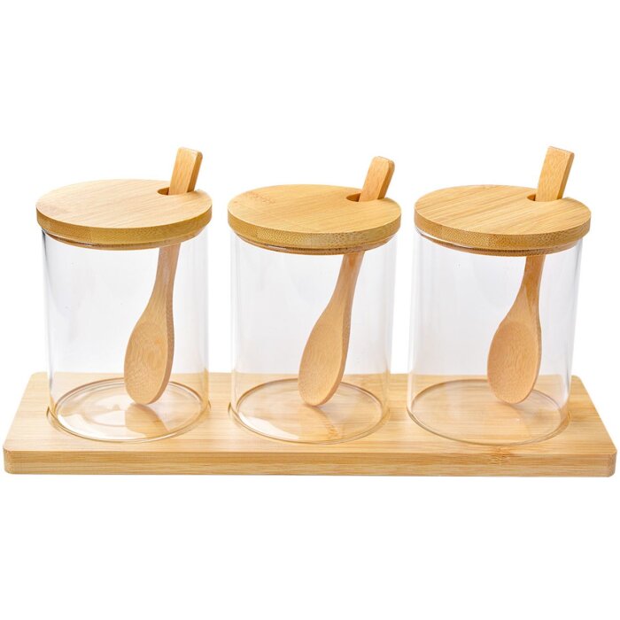 Contenitore Clayre & Eef con coperchio trasparente (set di 3) Ø 8x10 cm - 29x9x12 cm