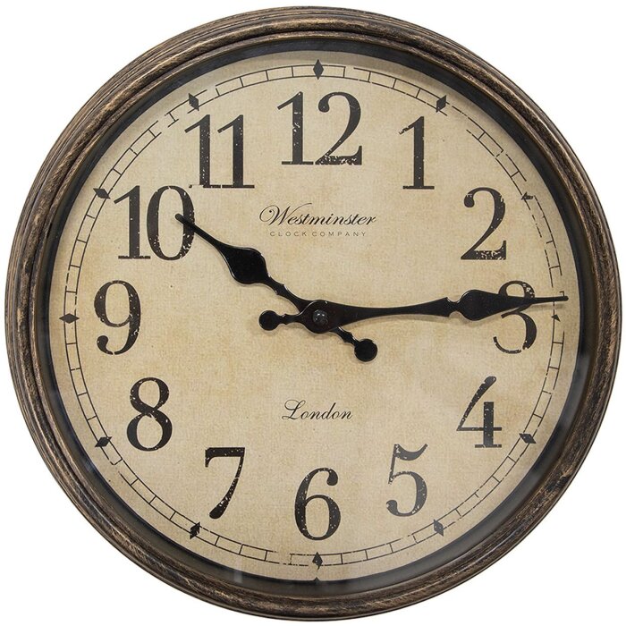 Clayre & Eef 6KL0806 Orologio da parete marrone Ø 30 cm stile country vetro plastica