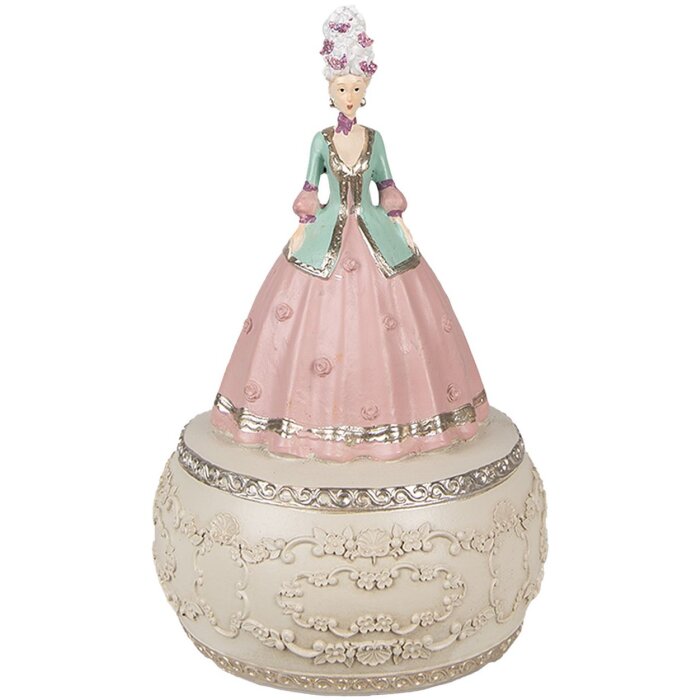 Clayre & Eef 6PR3898 Scatola musicale rosa, bianca Ø 12x19 cm
