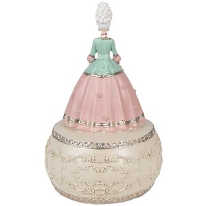 Clayre & Eef 6PR3898 Scatola musicale rosa, bianca Ø 12x19 cm