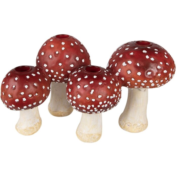 Clayre & Eef 6PR3899 Portacandele Funghi Rosso, Bianco 30x17x17 cm