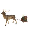 Clayre & Eef 6PR3909 Renna decorativa con slitta Marrone, Rosso 30x9x20 cm