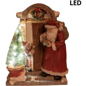 Clayre & Eef 6PR4945 Decorazione natalizia Babbo Natale LED Rosso Marrone 18x8x22 cm