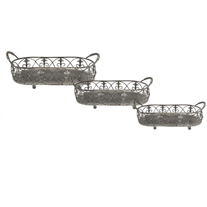 Cestino portaoggetti (set di 3) grigio, verde 55x25x16 - 48x22x14 - 41x18x12 cm