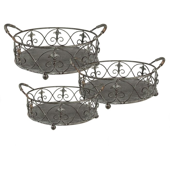 Cestino portaoggetti (set di 3) grigio, verde 45x39x16 - 37x32x15 - 31x26x13 cm