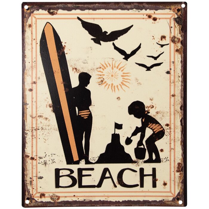 Clayre & Eef 6Y5204 Cartello di testo giallo 20x1x25 cm Spiaggia