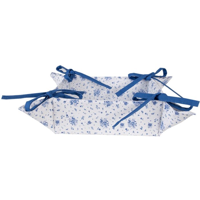 Clayre & Eef BRB47 Cestino per il pane beige blu 35x35x8 cm Cotone motivo floreale