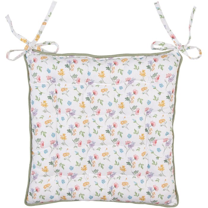 Clayre & Eef CFL29 Cuscino per sedia Design floreale Bianco Verde 40x40x4 cm