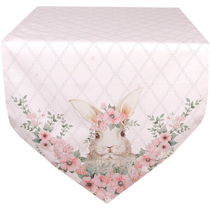 Clayre & Eef FEB65-1 Runner da tavola rosa 50x160 cm Cotone motivo coniglietto