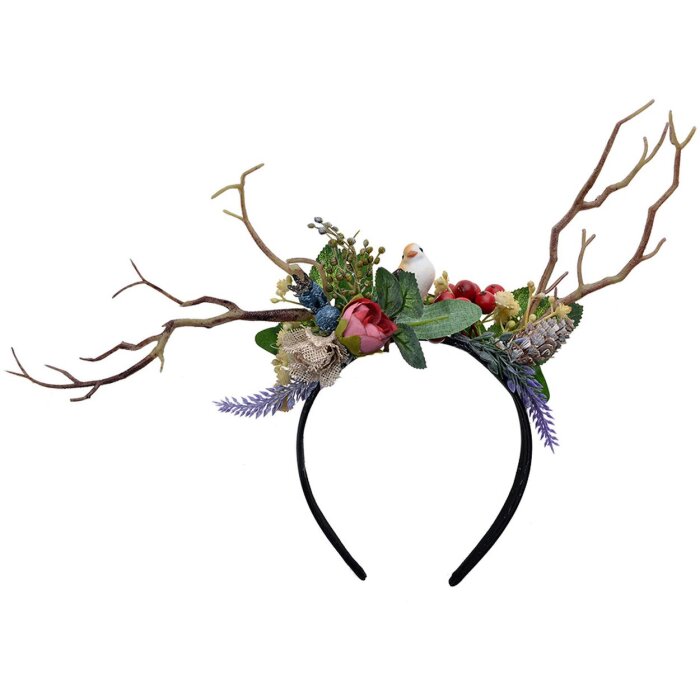 Juleeze JZHB0131 Fascia per capelli da donna verde marrone con motivi di fiori e uccelli