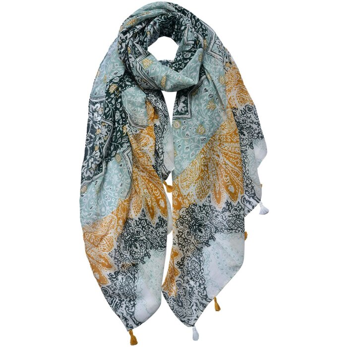 Juleeze JZSC0728 Sciarpa da donna con motivo blu, giallo 90x180 cm