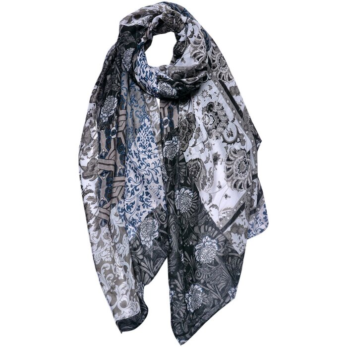 Juleeze JZSC0764 Sciarpa da donna con motivo nero, grigio 90x180 cm