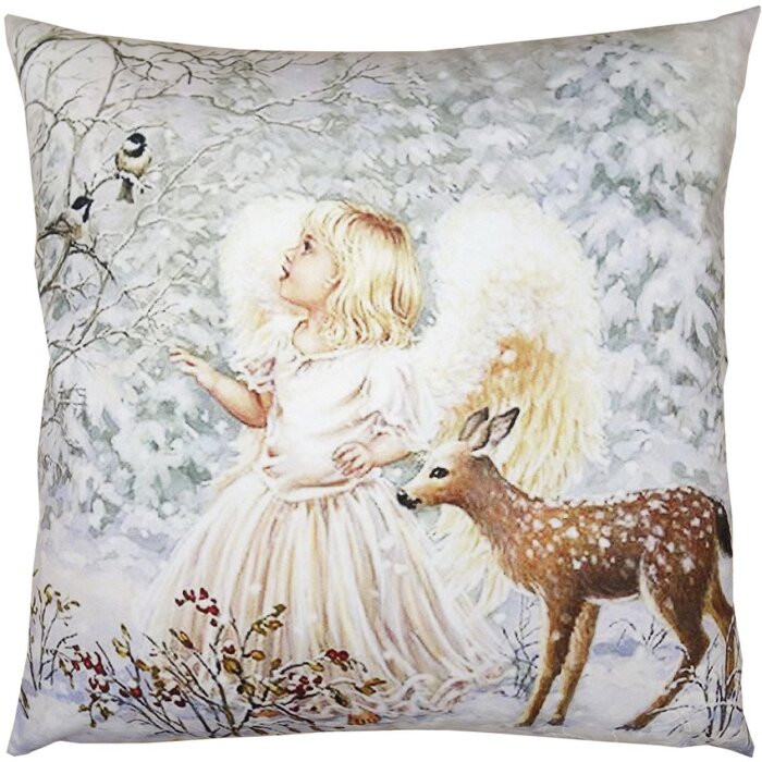Clayre & Eef KT021.323 Copricuscino motivo angelo bianco grigio 45x45 cm stile country