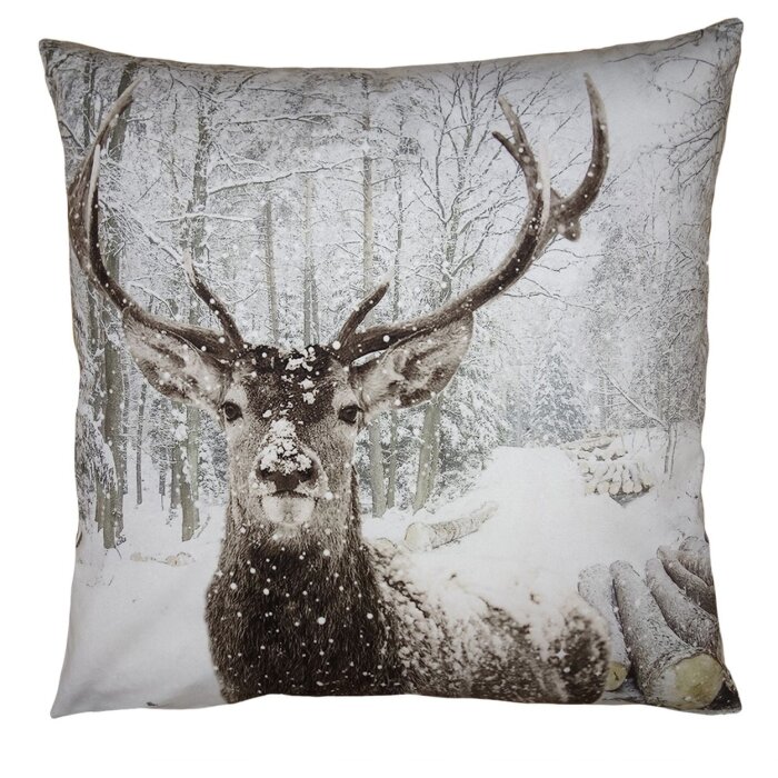 Clayre & Eef KT021.333 Copricuscino motivo cervo bianco 45x45 cm