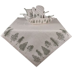 Clayre & Eef NPT01 Tovaglia Beige, Verde 100x100 cm