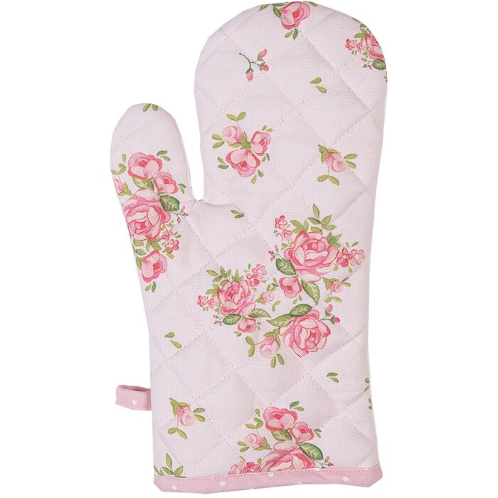 Clayre & Eef SWR44 Guanti da forno rosa 18x30 cm con motivo a rose Cotone