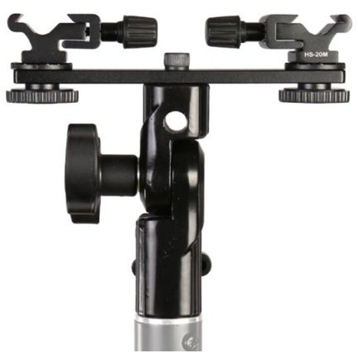 Falcon Eyes CLD-14A Staffa inclinabile a doppio attacco con 2 adattatori hot shoe HS-20M