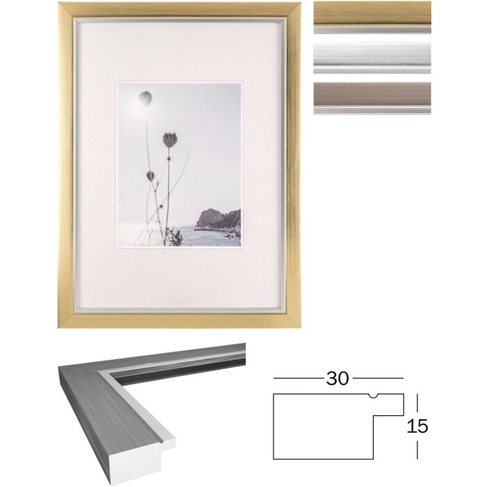 Walther cornice Beyond DIN A4 A3 polistirolo bordo argento vetro trasparente MDF