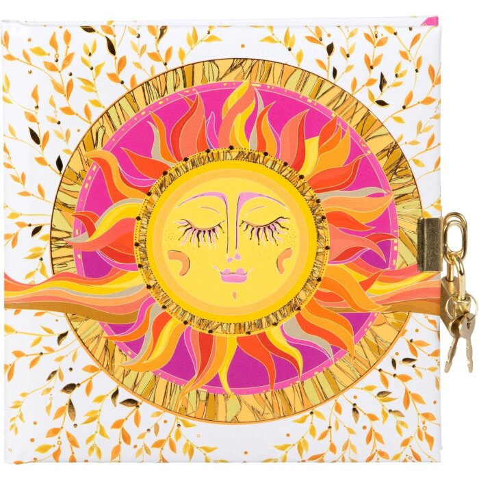 Agenda dorata con serratura Resting Sun 16,5x16,5 cm con rilievi in oro