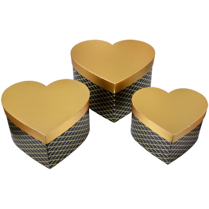 Clayre & Eef 65459 Scatole Cuore 3 Pezzi Oro 27x24x15 cm