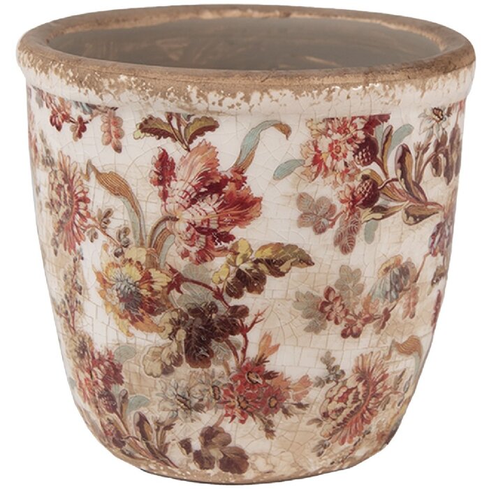 Clayre & Eef 6CE1649XS Vaso da fiori Beige Rosa Ø11x11cm Ceramica Casa di Campagna