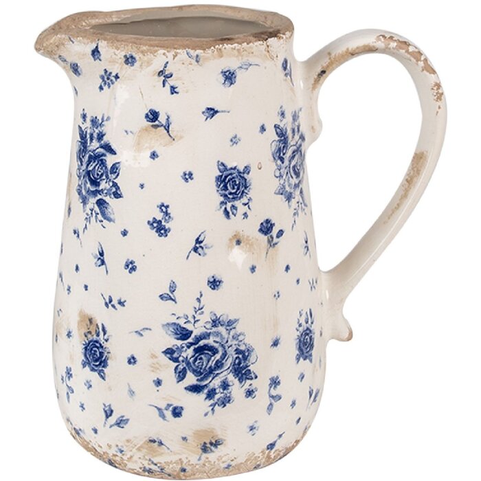 Clayre & Eef 6CE1660M Brocca da decorazione 16x12x18 cm Beige Blu