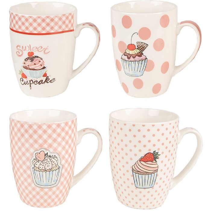 Clayre & Eef 6CEMS0045 Mug 4 pezzi 12x 8x10 cm / 300 ml Rosa
