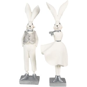 Clayre & Eef 6PR4047 Coniglio decorativo Bianco Argento 9x13x36 cm