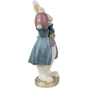 Clayre & Eef 6PR4057 Portacandele Coniglio Bianco Blu 10x8x20 cm