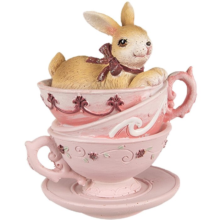 Clayre & Eef 6PR4985 Tazze decorative per conigli 9x7x10 cm Marrone Rosa