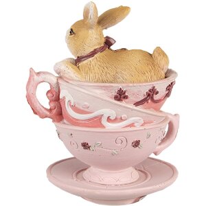 Clayre & Eef 6PR4985 Tazze decorative per conigli 9x7x10 cm Marrone Rosa