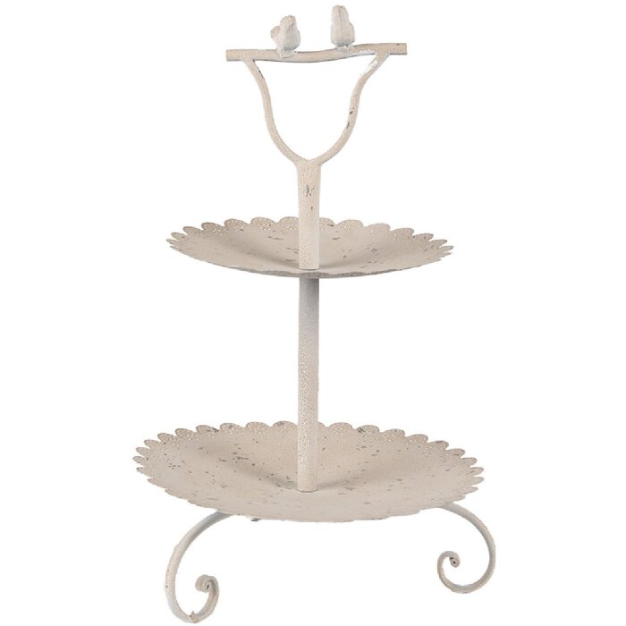 Clayre & Eef 6Y5601 Etagere Beige Iron Round Ø 32x51 cm Antique con uccello