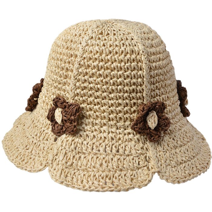Juleeze JZH001 Cappello per bambini Beige con fiori applicati Taglia unica Protezione solare