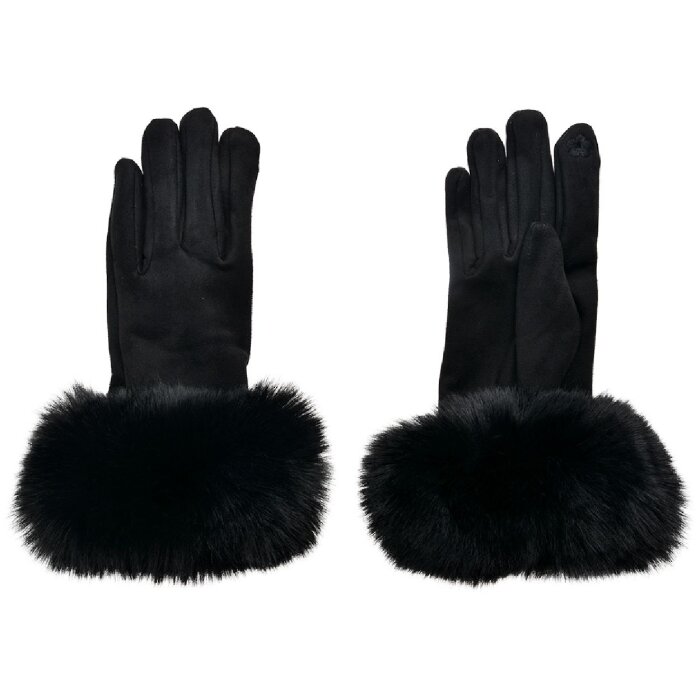 Juleeze JZGL0064Z Guanti eleganti da donna con polsino in pelliccia nero S/M