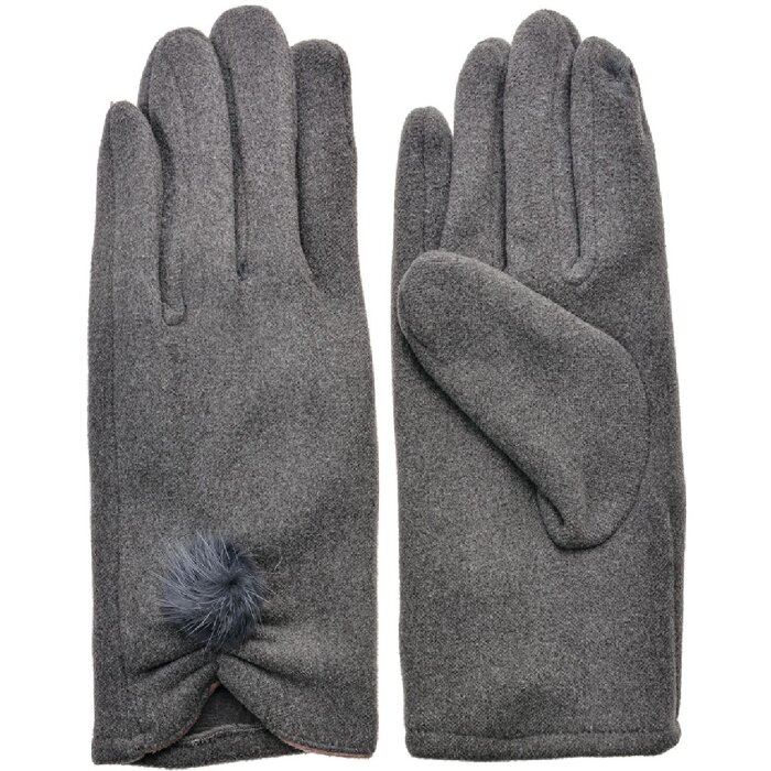 Juleeze JZGL0070 Guanti da donna in feltro con pompon grigio Taglia unica