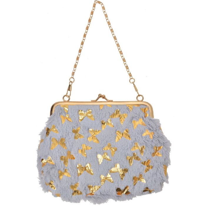 Juleeze JZWA0178G Pochette Farfalla Grigio Oro 15x10cm