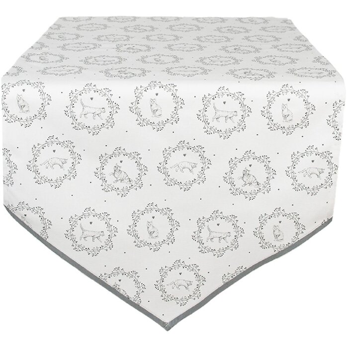 Clayre&Eef LGC65 Runner da tavola motivo animali 50x160 bianco-grigio