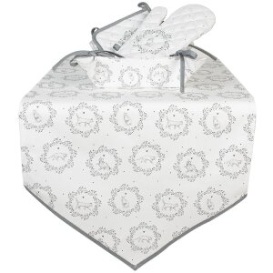 Clayre&Eef LGC65 Runner da tavola motivo animali 50x160 bianco-grigio