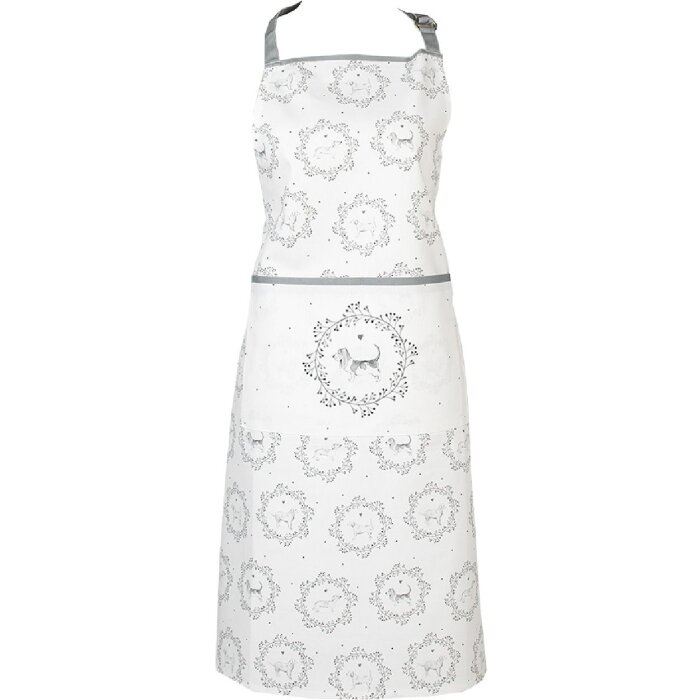 Clayre & Eef LGD41 Grembiule da cucina con stampa cane Bianco Grigio 70x85cm