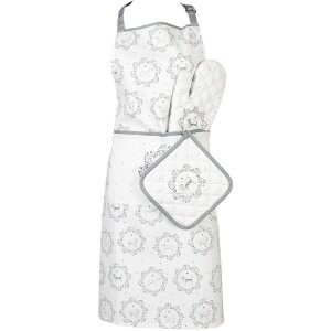 Clayre & Eef LGD44 Guanto da forno bassotto bianco/grigio 18x30cm