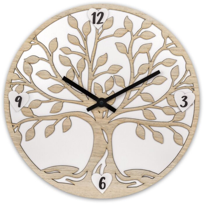 Orologio da parete ZEP Vita in legno design albero naturale bianco 30cm