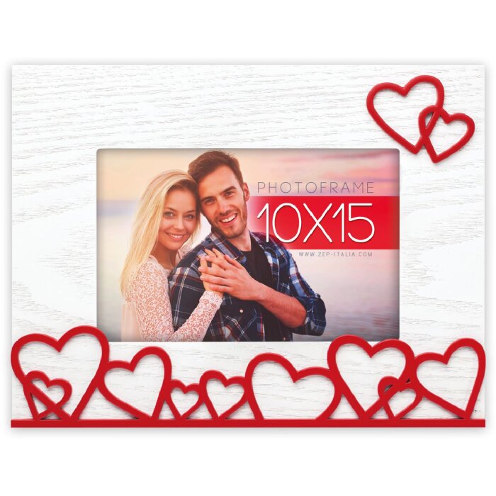 ZEP Portafoto in legno Amalia Orizzontale 10x15 cm Bianco con cuori rossi