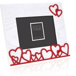 ZEP Portafoto in legno Amalia Orizzontale 10x15 cm Bianco con cuori rossi