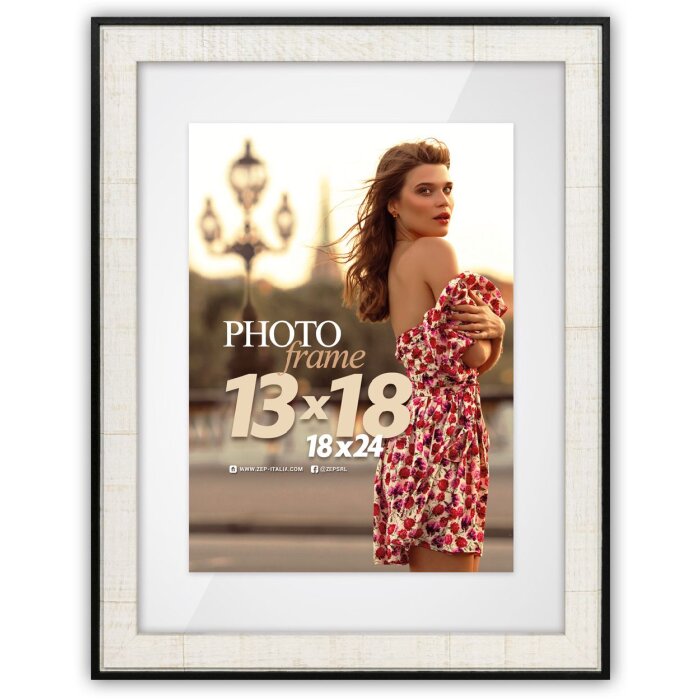 Portafoto ZEP MDF Roma bianco 15x20 cm con passe-partout 10x15 cm