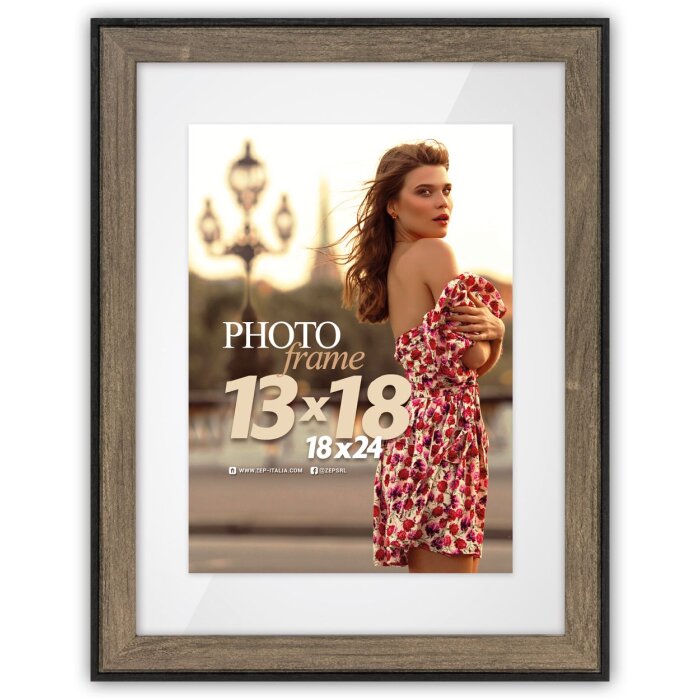 Portafoto ZEP MDF Roma marrone 18x24 cm con passe-partout 13x18 cm
