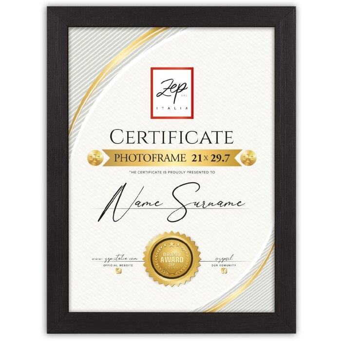 ZEP cornice in legno Certificato nero 21x29,7 cm