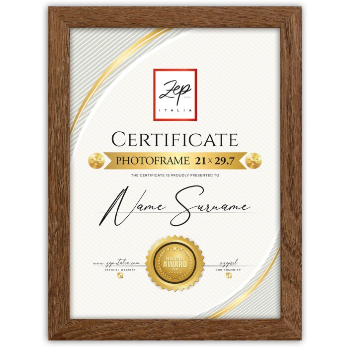 ZEP cornice in legno Certificato marrone 21x29,7 cm